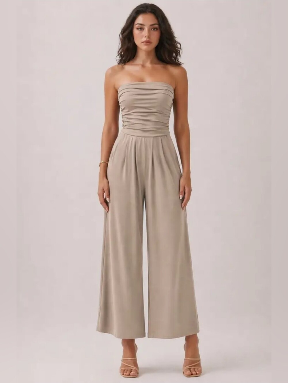 Heart & Hips Strapless Wide-Leg Jumpsuit in Taupe - Picture 1 of 3